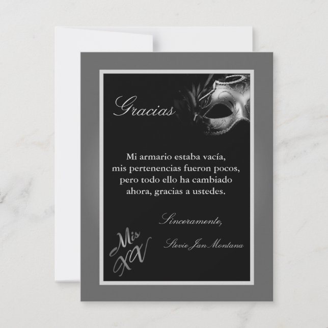 4x5 FLAT Thank you Card Mis XV Silver (Front)