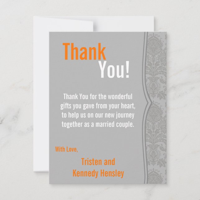 4x5 FLAT Thank You Card Modern Grey Damask Lace (Front)