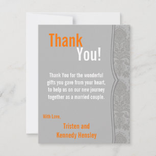 4x5 FLAT Thank You Card Modern Grey Damask Lace