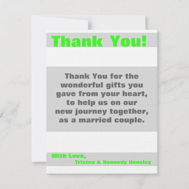 4x5 FLAT Thank You Card Modern Neon Stripe Green (Front)