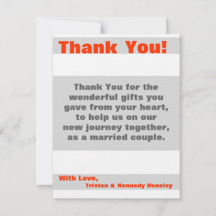 4x5 FLAT Thank You Card Modern Neon Stripe Orange
