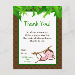 4x5 FLAT Thank you Card Monkey Swing Jungle Safari
