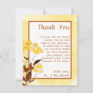 4x5 FLAT Thank You Card Mustard Yellow Poppy Flowe