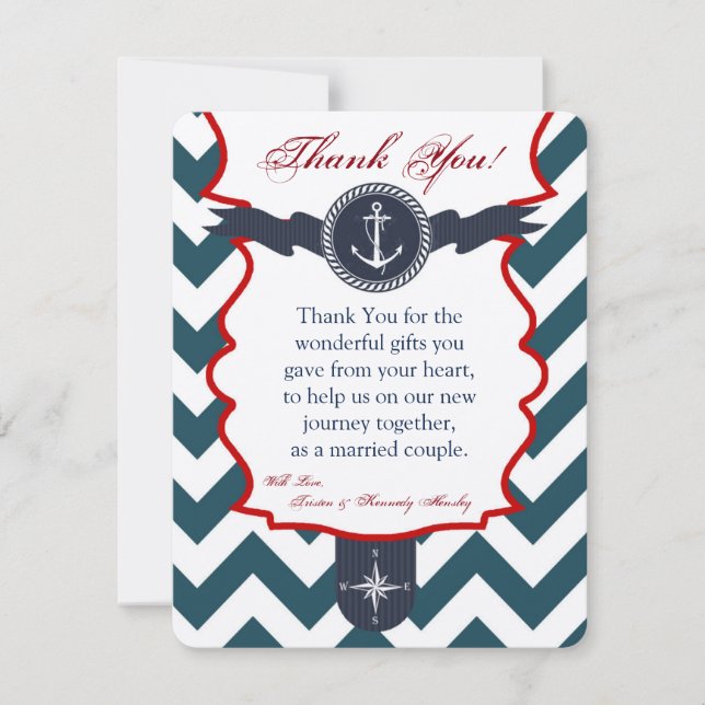 4x5 FLAT Thank You Card Nautical Anchor Compass (Front)