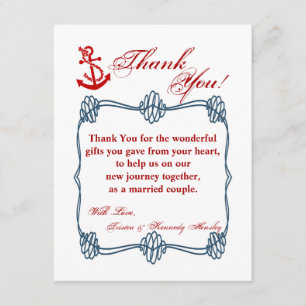 4x5 FLAT Thank You Card Navy Nautical Knot Anchor