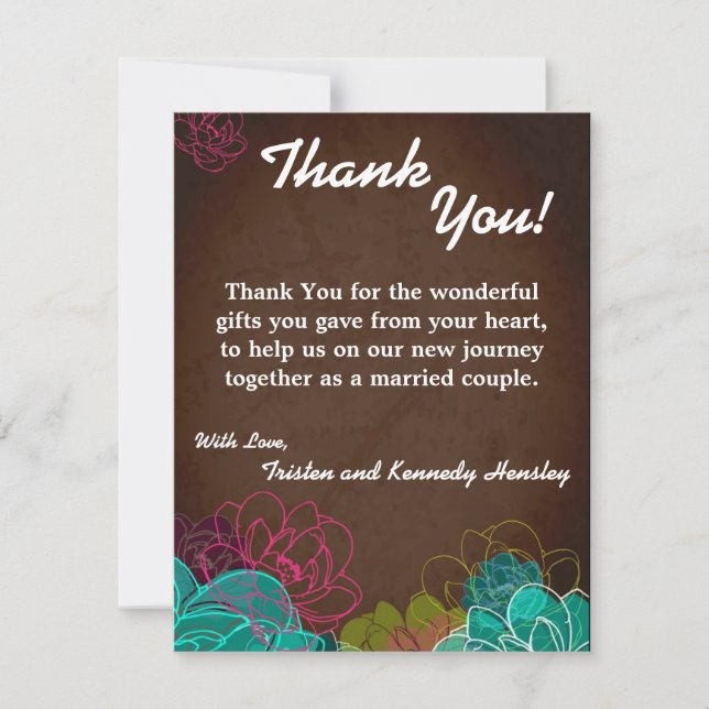 4x5 FLAT Thank You Card Neon Spring Floral Flower (Front)