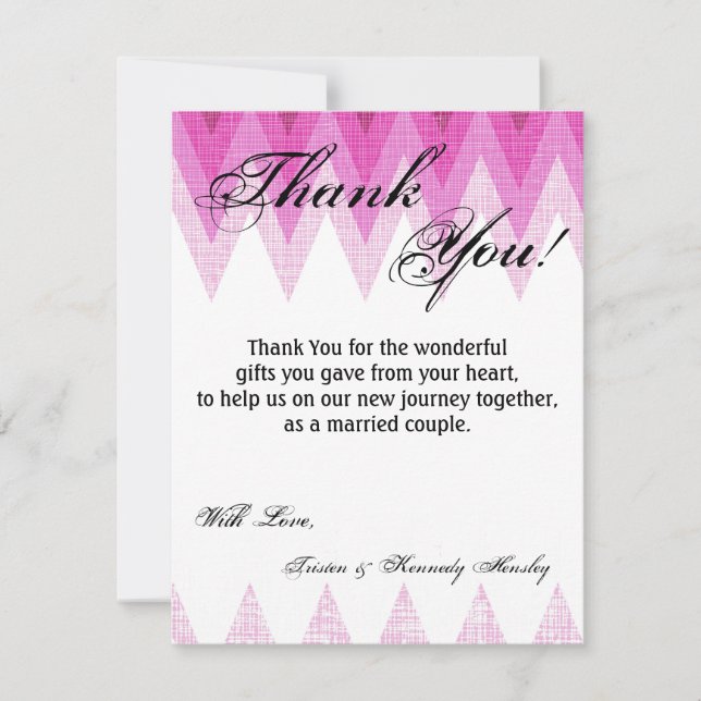 4x5 FLAT Thank You Card Ombre Pink Chevron (Front)