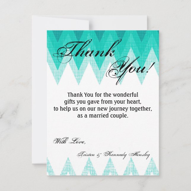 4x5 FLAT Thank You Card Ombre Teal Chevron (Front)