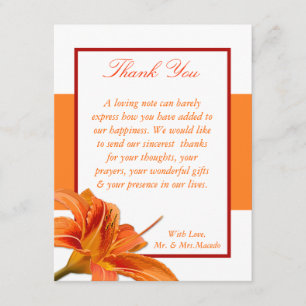 4x5 FLAT Thank You Card Orange Tiger Lilly w/Strip
