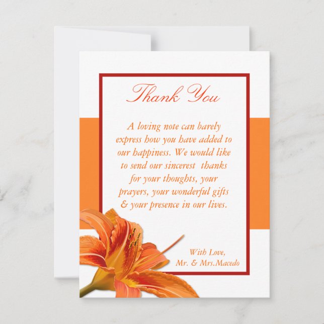 4x5 FLAT Thank You Card Orange Tiger Lilly w/Strip (Front)