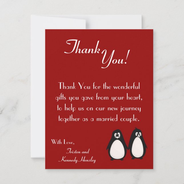 4x5 FLAT Thank You Card Penguin Love Couple Mate (Front)