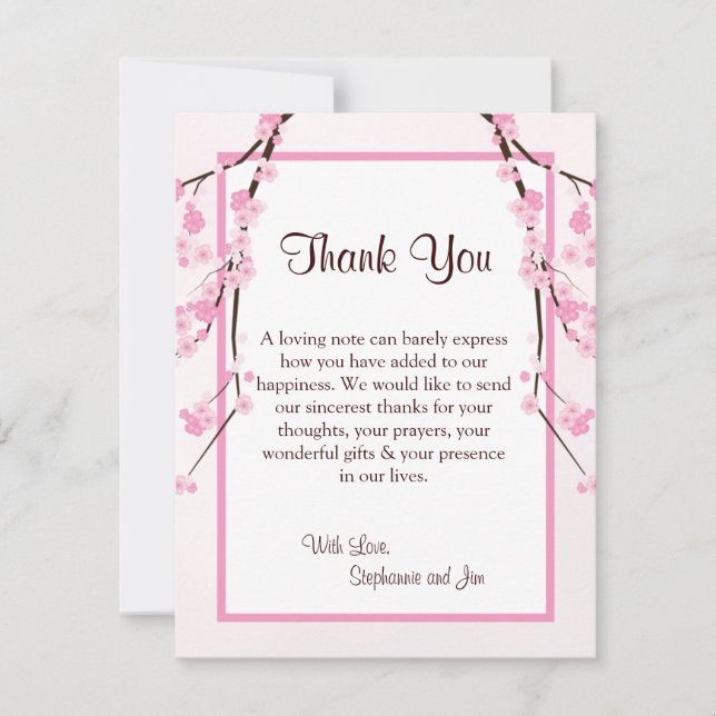 4x5 FLAT Thank You Card Pink Cherry Blossom (Front)