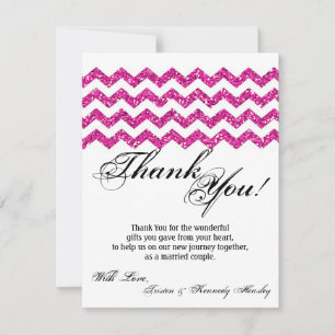 4x5 FLAT Thank You Card Pink Glitter Chevron Strip