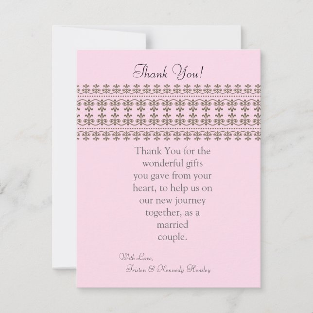 4x5 FLAT Thank You Card Pink Lace Floral (Front)