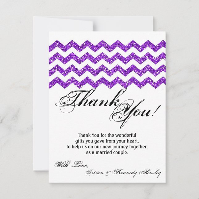 4x5 FLAT Thank You Card Purp Glitter Chevron Strip (Front)