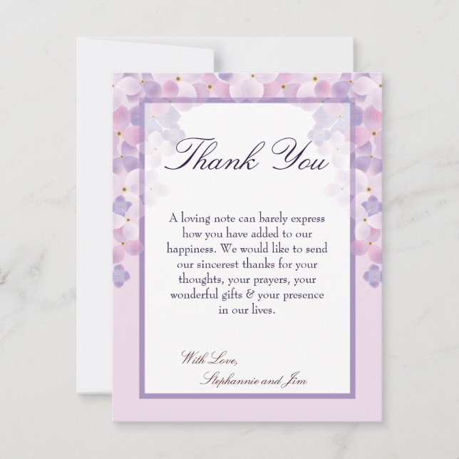 4x5 FLAT Thank You Card Purple Hydrangea (Front)