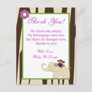 4x5 FLAT Thank You Card Purple Jacana Baby Shower