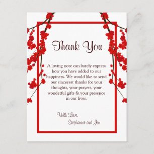4x5 FLAT Thank You Card Red Cherry Blossom