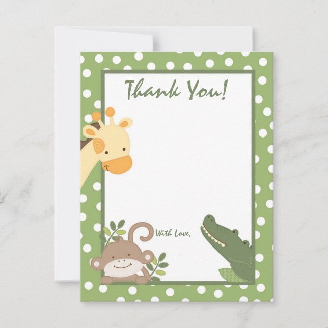 4x5 FLAT Thank you Card  Safari Jungle Animals (Front)