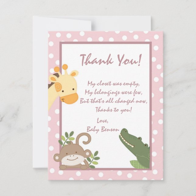 4x5 FLAT Thank you Card  Safari P Jungle Animals (Front)