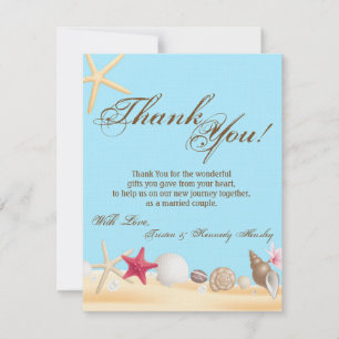 4x5 FLAT Thank You Card Sea Shells Beach Sand Ocea