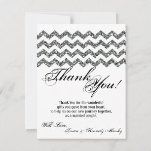 4x5 FLAT Thank You Card Silv Glitter Chevron Strip