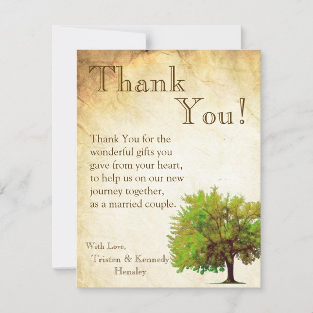 4x5 FLAT Thank You Card Spring Tree Aged Paper Vin (Front)
