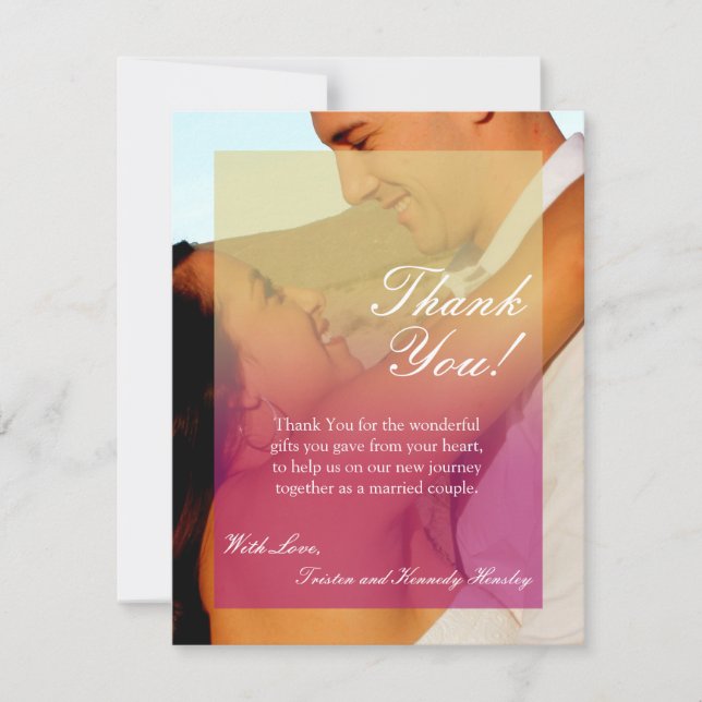4x5 FLAT Thank You Card Sunset Fade Pink Tan Photo (Front)