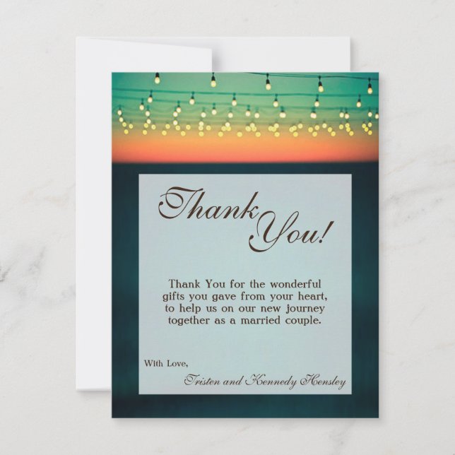 4x5 FLAT Thank You Card Sunset String Lights Yard (Front)