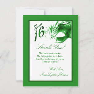 4x5 FLAT Thank you Card Sweet 16 Green Party