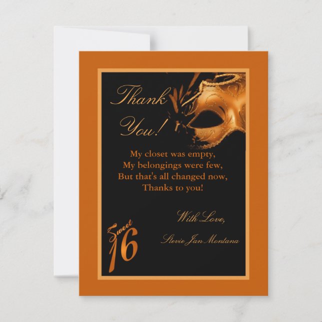 4x5 FLAT Thank you Card Sweet 16 Orange (Front)