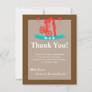 4x5 FLAT Thank You Card Teen Love Couple on Bicycl
