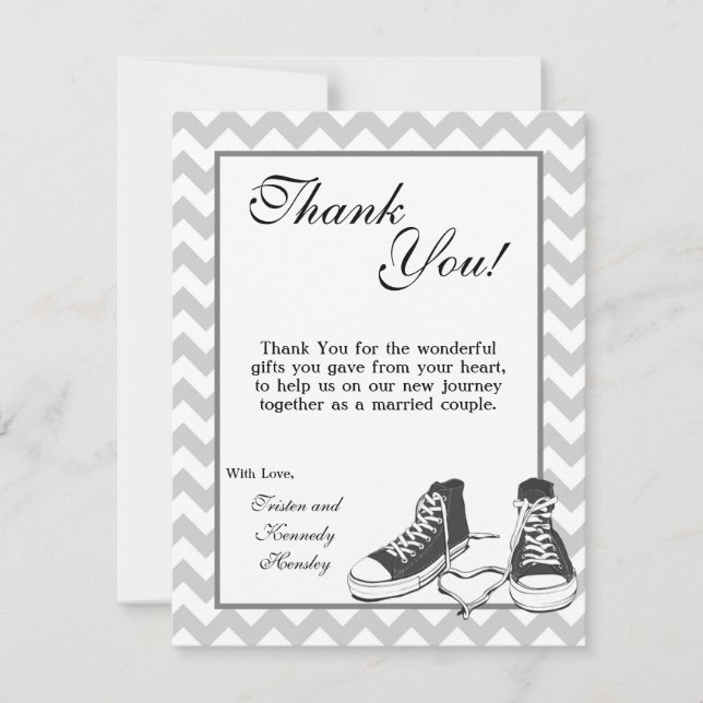 4x5 FLAT Thank You Card Teenage Sneakers Chevron (Front)