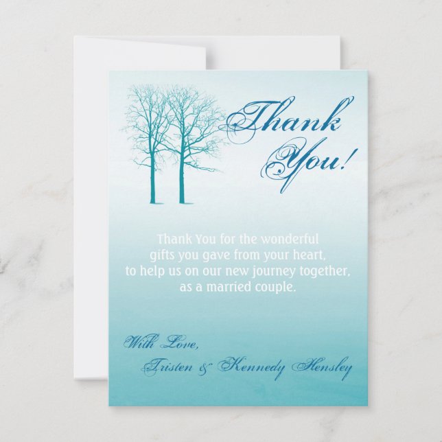 4x5 FLAT Thank You Card Two Winter Trees Snow Path (Front)