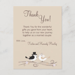 4x5 FLAT Thank You Card Wedding Birds Bride Groom