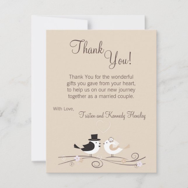 4x5 FLAT Thank You Card Wedding Birds Bride Groom (Front)