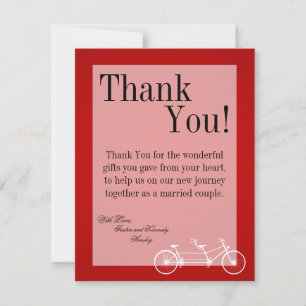 4x5 FLAT Thank You Card Whimsical Red Double Bike