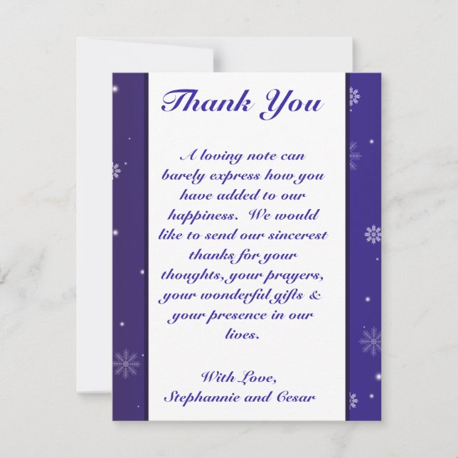 4x5 FLAT Thank You Card White Snow Flakes (Front)