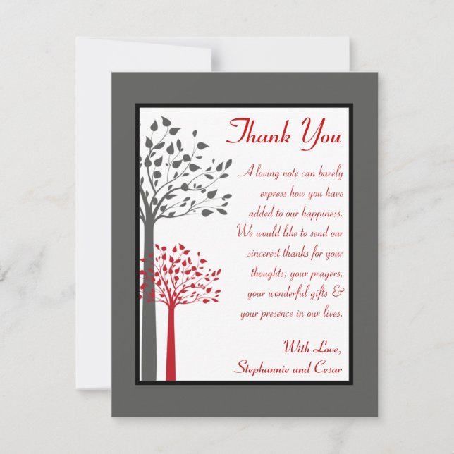 4x5 FLAT Thank You Card Winter Grey/Red Tree (Front)