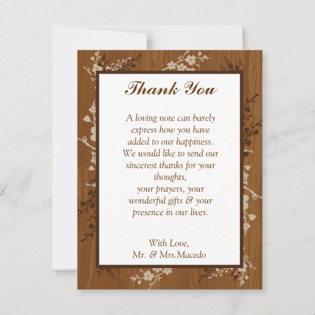 4x5 FLAT Thank You Card Wooden Plank Floral Weddin (Front)