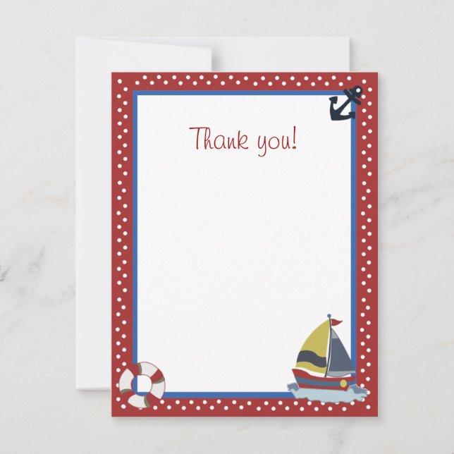 4x5 Sailing Away Sailboat Red Matte Flat Thank you Card (Front)
