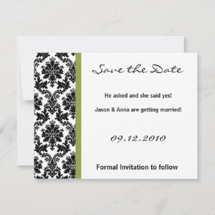 4x5 Save the Date Card - Black Damask & Green