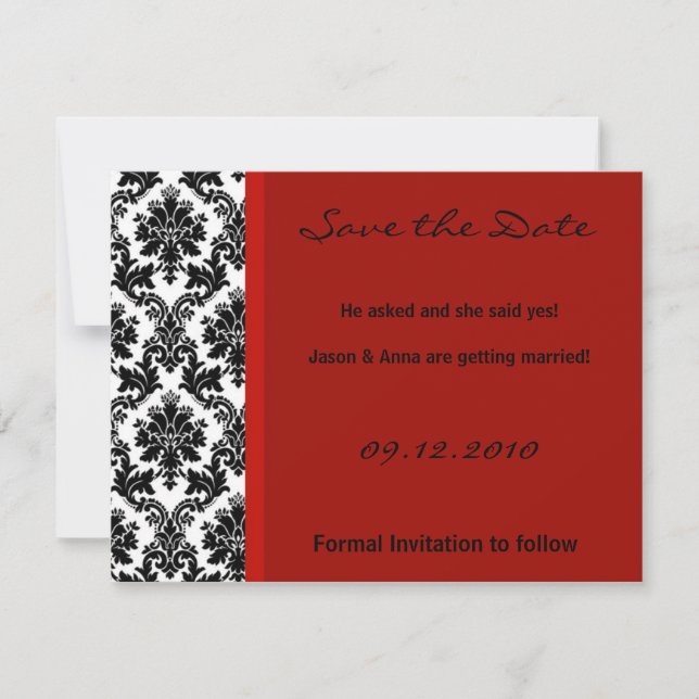 4x5 Save the Date Card - Black Damask & Red Crimso (Front)