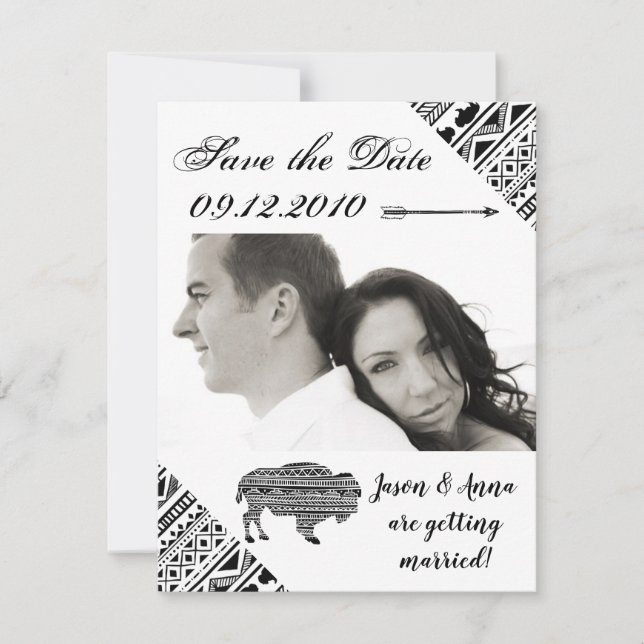 4x5 Save the Date Card Boho Buffalo Tribal Pattern (Front)