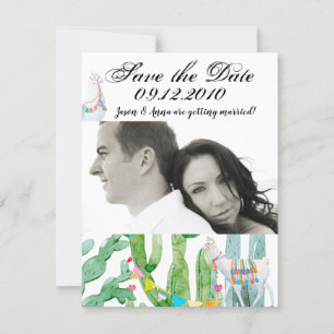 4x5 Save the Date Card Boho Llama Bohemian Cacti D