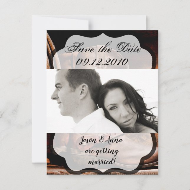 4x5 Save the Date Card Cowboy Boots Barn Wood Rust (Front)