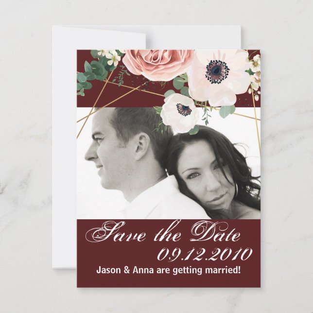 4x5 Save the Date Card Geometric Garden Wine Burgu (Front)