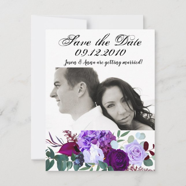 4x5 Save the Date Card Lavender Hibiscus on Whit (Front)