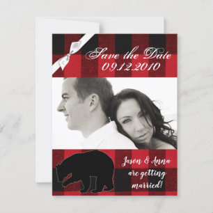 4x5 Save the Date Card Red Buffalo Plaid Bear Blac