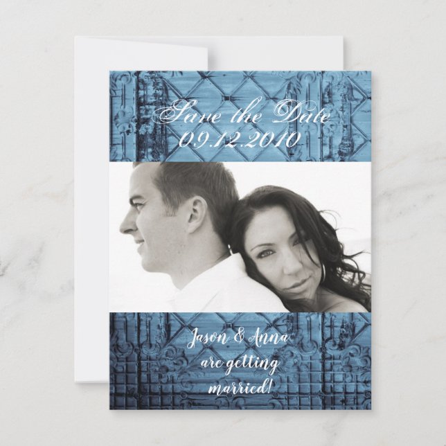 4x5 Save the Date Card Rustic Tin Panel Ceiling Co (Front)